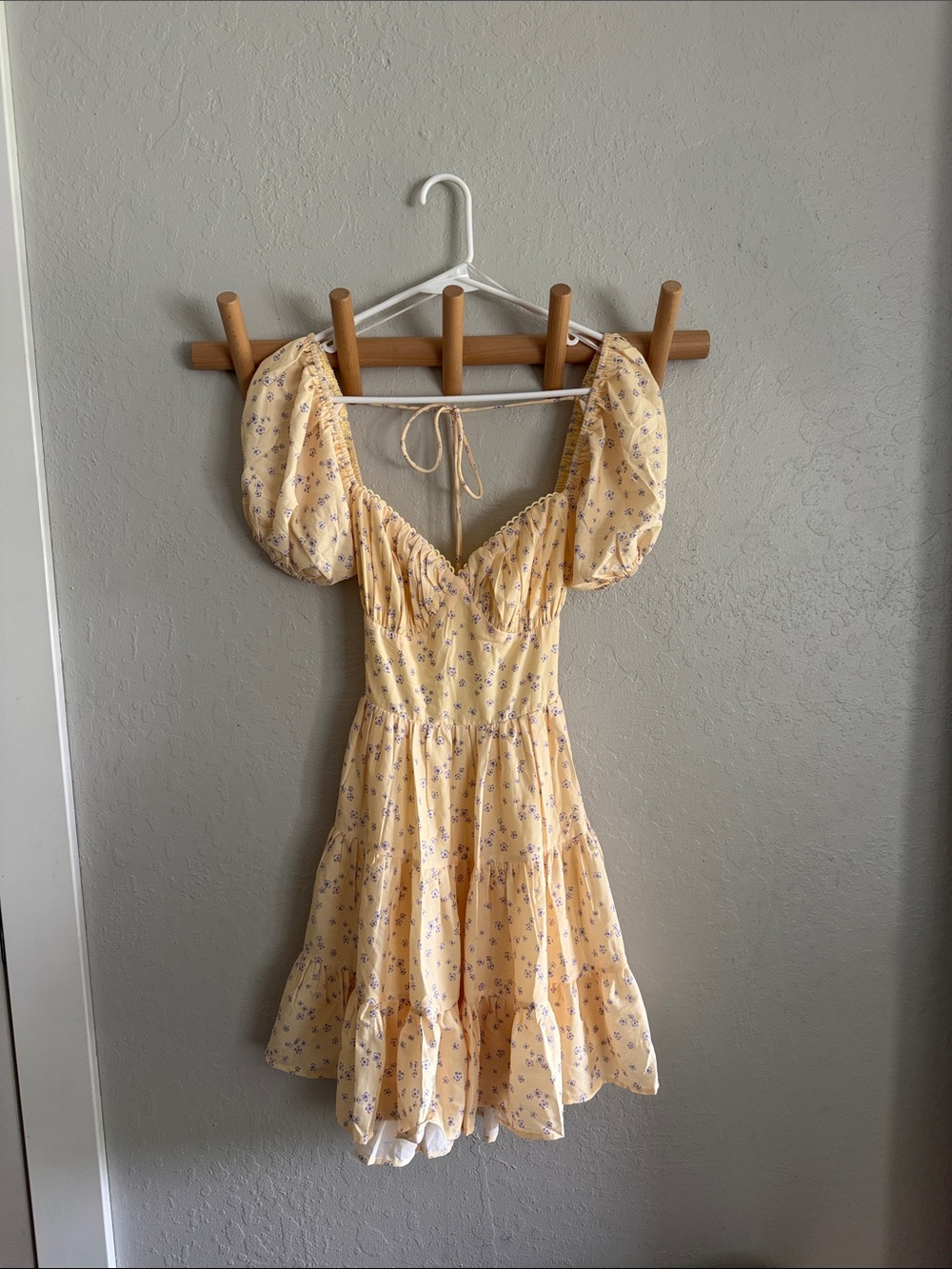 Princess Polly Yellow Floral Puff-Sleeve Mini Dress XS